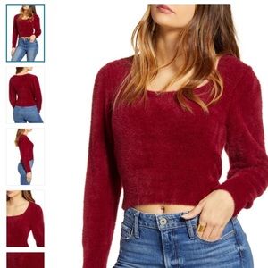 Wine Fuzzy Crop Sweater, a must have!